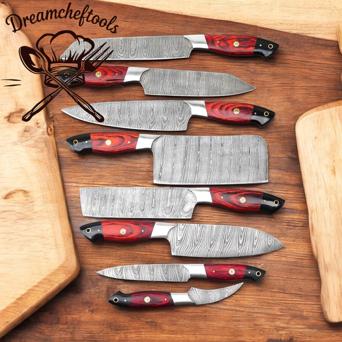 Best Damascus Knife Set – Hand-Forged Chef Knives with Leather Roll