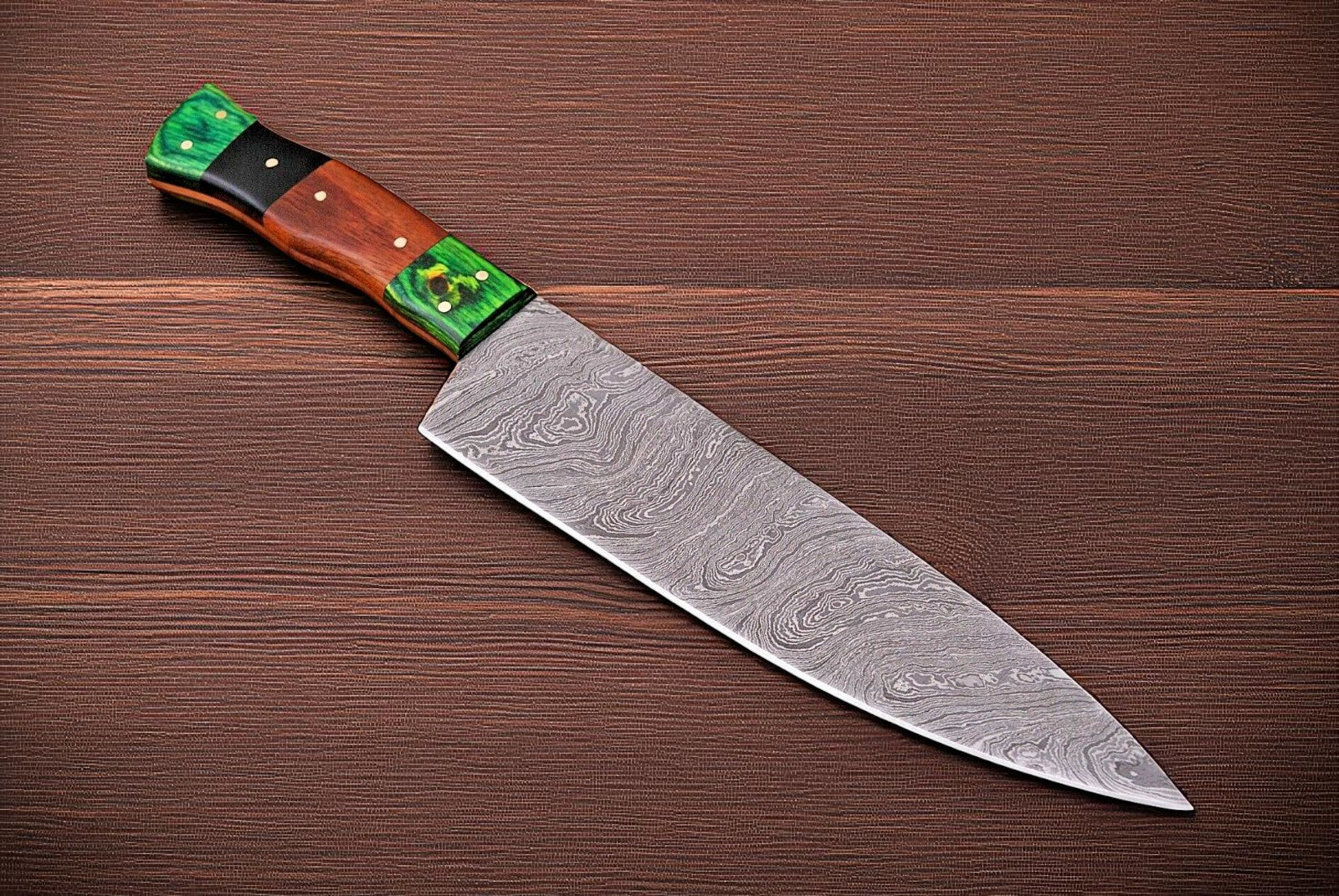 Damascus Chef Knife with Wood & Horn Handle